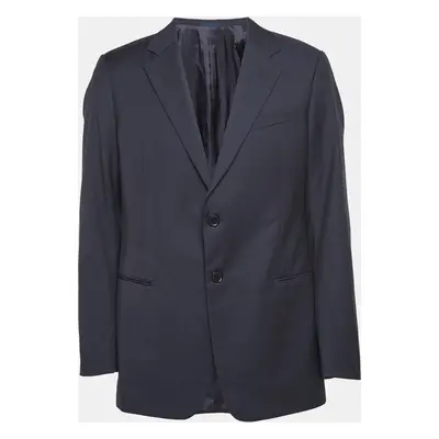 Armani Collezioni Navy Blue Stripe Patterned Wool Tailored Blazer