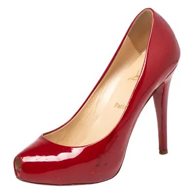 Christian Louboutin Red Patent Leather Peep Toe Platform Pumps Size