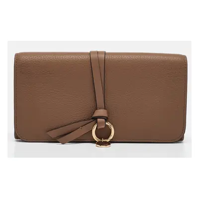 Chloe Brown Grained Leather Alphabet Flap Continental Wallet