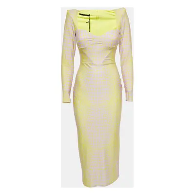 Alex Perry Yellow/Lilac Croc Print Jersey Midi Dress