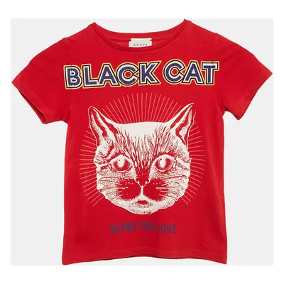 Gucci Red Cat Print Cotton T-Shirt Yrs