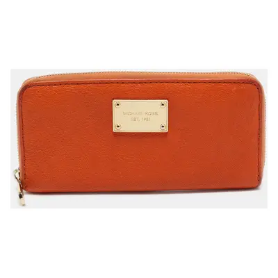 Michael Kors Orange Leather Jet Set Zip Around Wallet