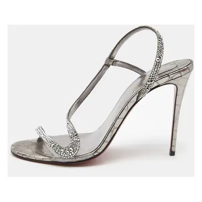 Christian Louboutin Metallic Grey Crystal Embellished Suede Rosalie Sandals Size 39.5