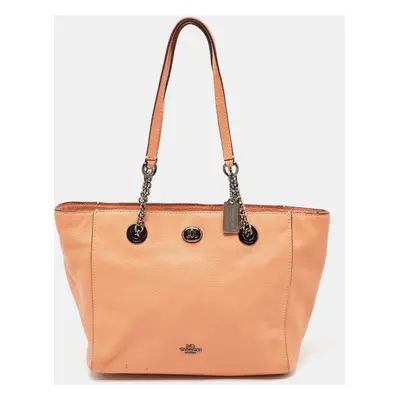 Coach Peach Leather Turnlock Chain Tote