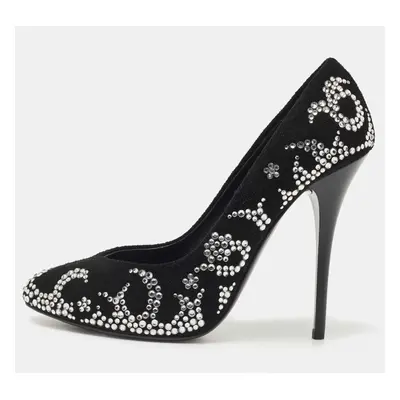 Giuseppe Zanotti Black Suede Crystal Embellished Pumps Size