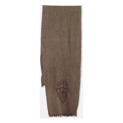 Gucci Brown Logo Detail Herringbone Wool Muffler