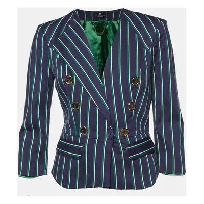 Elisabetta Franchi Navy Blue Striped Button Detail Blazer