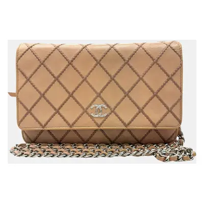 Chanel Beige Leather Wild Stitch Chain Wallet