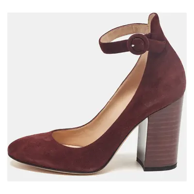 Gianvito Rossi Burgundy Suede Mary Jane Pumps