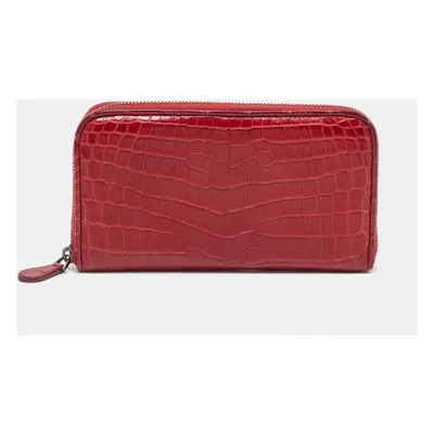 Bottega Veneta Red Crocodile Zip Around Wallet