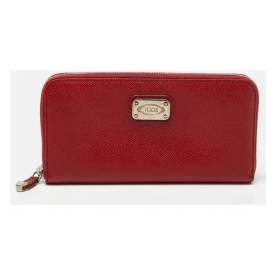 Tod's Red Leather Zip Around Wallet