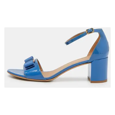 Salvatore Ferragamo Blue Patent Leather Block Heel Ankle Sandals Size