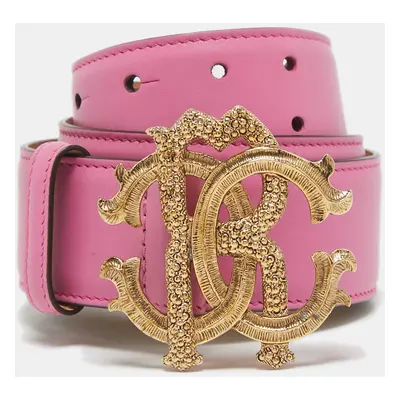 Roberto Cavalli Pink Leather RC Logo Buckle Belt 100CM