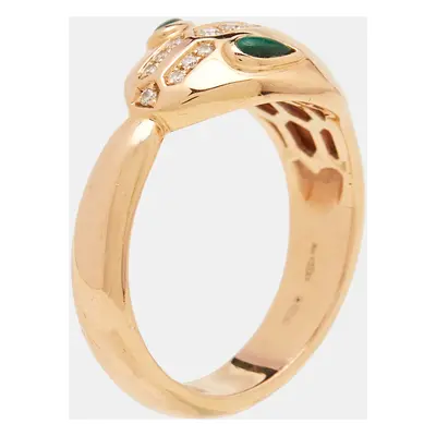 Bvlgari Serepnti Malachite Diamond 18k Rose Gold Ring Size