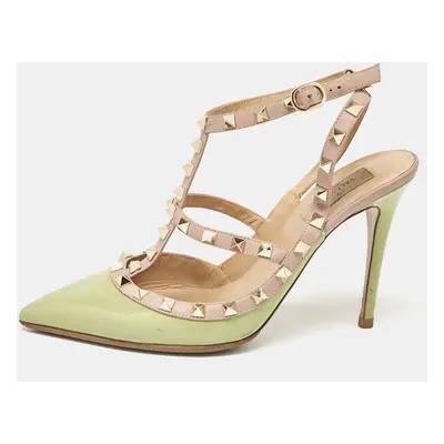 Valentino Green/Dusty Pink Patent and Leather Rockstud Ankle Strap Pumps Size