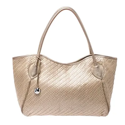 Furla Gold Woven Raffia and Leather Shopper Tote