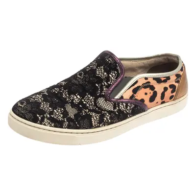 Dolce & Gabbana Multicolor Lace and Leather Slip On Sneakers Size