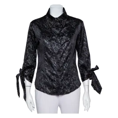 Just Cavalli Black Printed Satin Sleeve Tie Detail Shirt