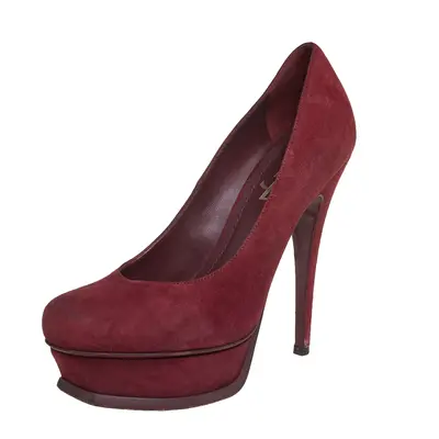 Saint Laurent Burgundy Suede Tribtoo Pumps Size