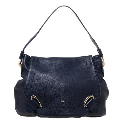 Aigner Blue Leather Flap Hobo