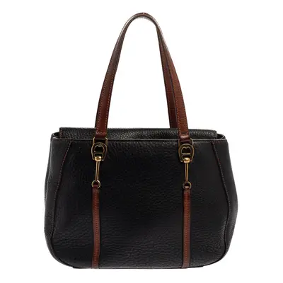 Aigner Black/Brown Grained Leather Logo Metal Handle Tote