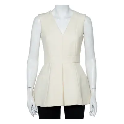 Alexander McQueen Cream Wool & Silk Sleeveless Peplum Top