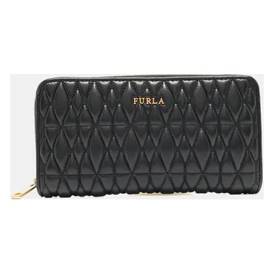 Furla Black Quilted Leather Cometa Zip Around Wallet