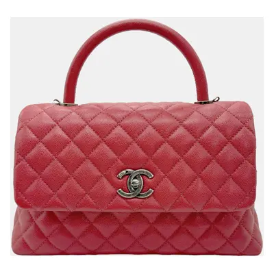 Chanel Red Leather Coco Handle Top Handle Bag