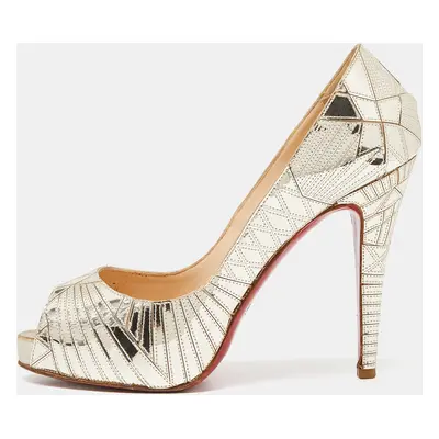 Christian Louboutin Gold PVC Peep Toe Art Deco Pumps Size