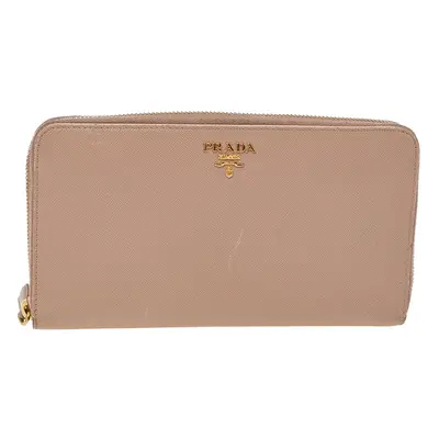 Prada Cream Saffiano Leather Zip Around Wallet