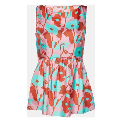 Roksanda Ilincic Red Floral printed Silk Sleeveless Peplum Top