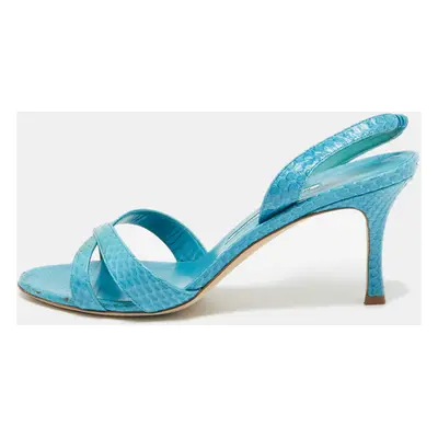 Manolo Blahnik Blue Python Slingback Sandals Size 39.5