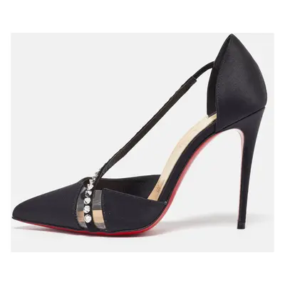 Christian Louboutin Black Satin and PVC Krystal Cross Pumps Size