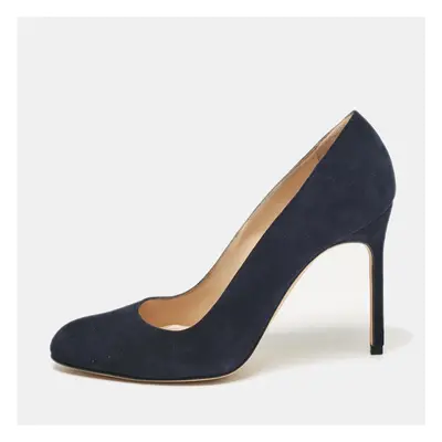 Manolo Blahnik Navy Blue Suede BB Pumps Size 36.5