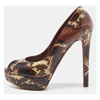 Dior Brown Python Miss Dior Peep-Toe Platform Pumps Size 39.5