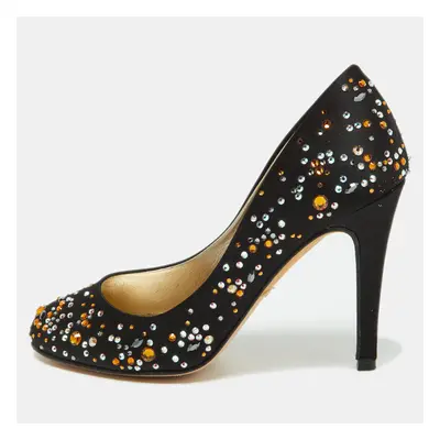 Gina Black Satin Crystal Embellished Pumps Size 36.5