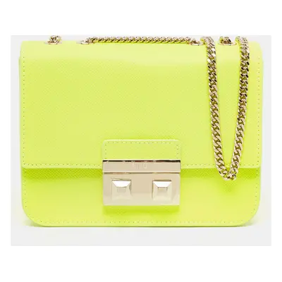 Furla Neon Green Leather Mini Bella Crossbody Bag