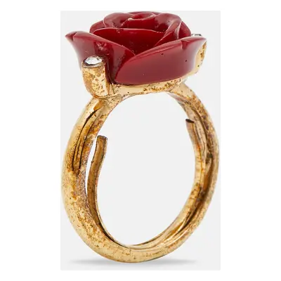 Oscar de la Renta Red Resin Rose Cocktail Ring Size EU