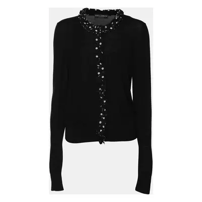 Dolce & Gabbana Black Wool/Silk Sweaters Cardigan