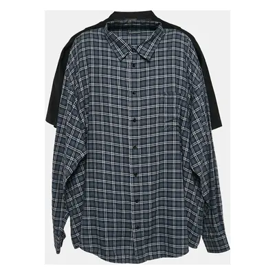 Balenciaga Black/Blue Checked Cotton and Jersey Shirt T-Shirt