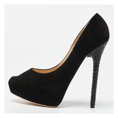 Jimmy Choo Black Suede Esam Crystal Embellished Pumps Size