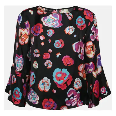 Emporio Armani Black Floral Abstract Print Silk Top