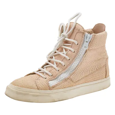 Giuseppe Zanotti Peach Python Embossed Leather High Top Sneakers Size