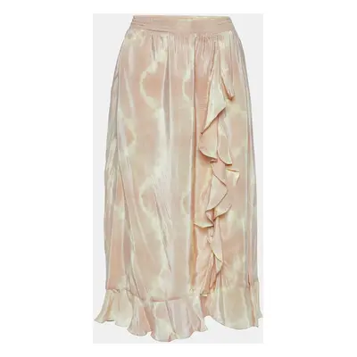 Maje Beige Tie Dye Satin Jitye Ruffled Midi Skirt