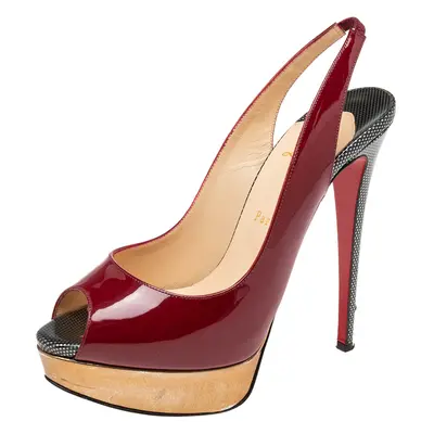 Christian Louboutin Burgundy Patent Leather Lady Peep-Toe Slingback Pumps Size 39.5