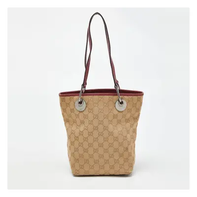 Gucci Beige/Red GG Canvas and Leather Open Tote