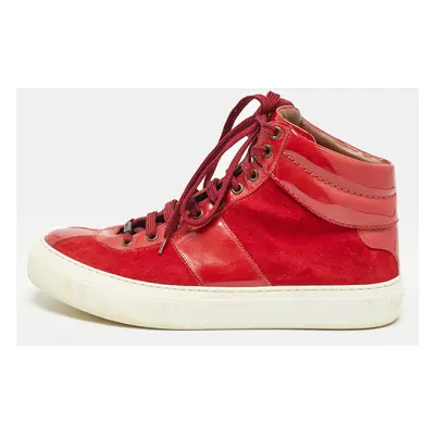 Jimmy Choo Red Suede and Patent High Top Sneakers Size 42.5