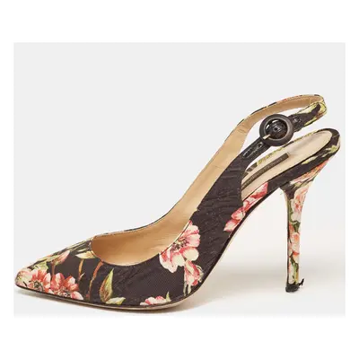 Dolce & Gabbana Multicolor Floral Print Brocade Slingback Pointed Toe Pumps Size