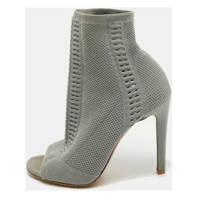 Gianvito Rossi Grey Knit Fabric Open Toe Ankle Boots Size