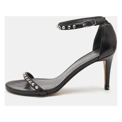 Stuart Weitzman Black Leather Studded Ankle Strap Sandals Size